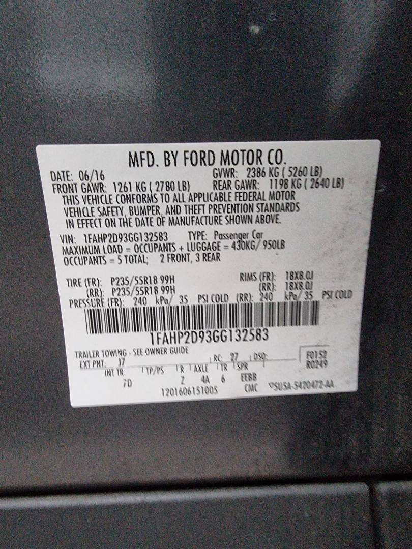 2016 FORD TAURUS — 170657 Miles — Lot 21178 — Main - Marhaba Auctions Used Cars - Image 9
