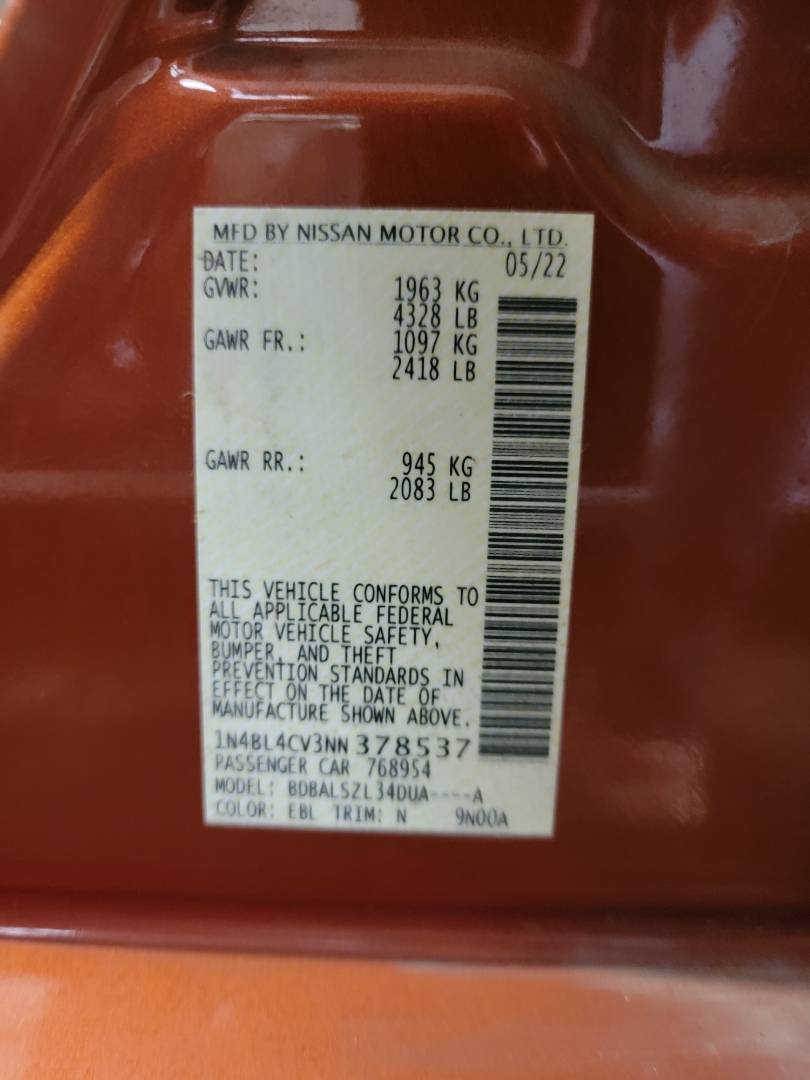 2022 NISSAN ALTIMA — 35551 Miles — Lot NN378537 — Ind. 12 - Marhaba Auctions Used Cars - Image 10