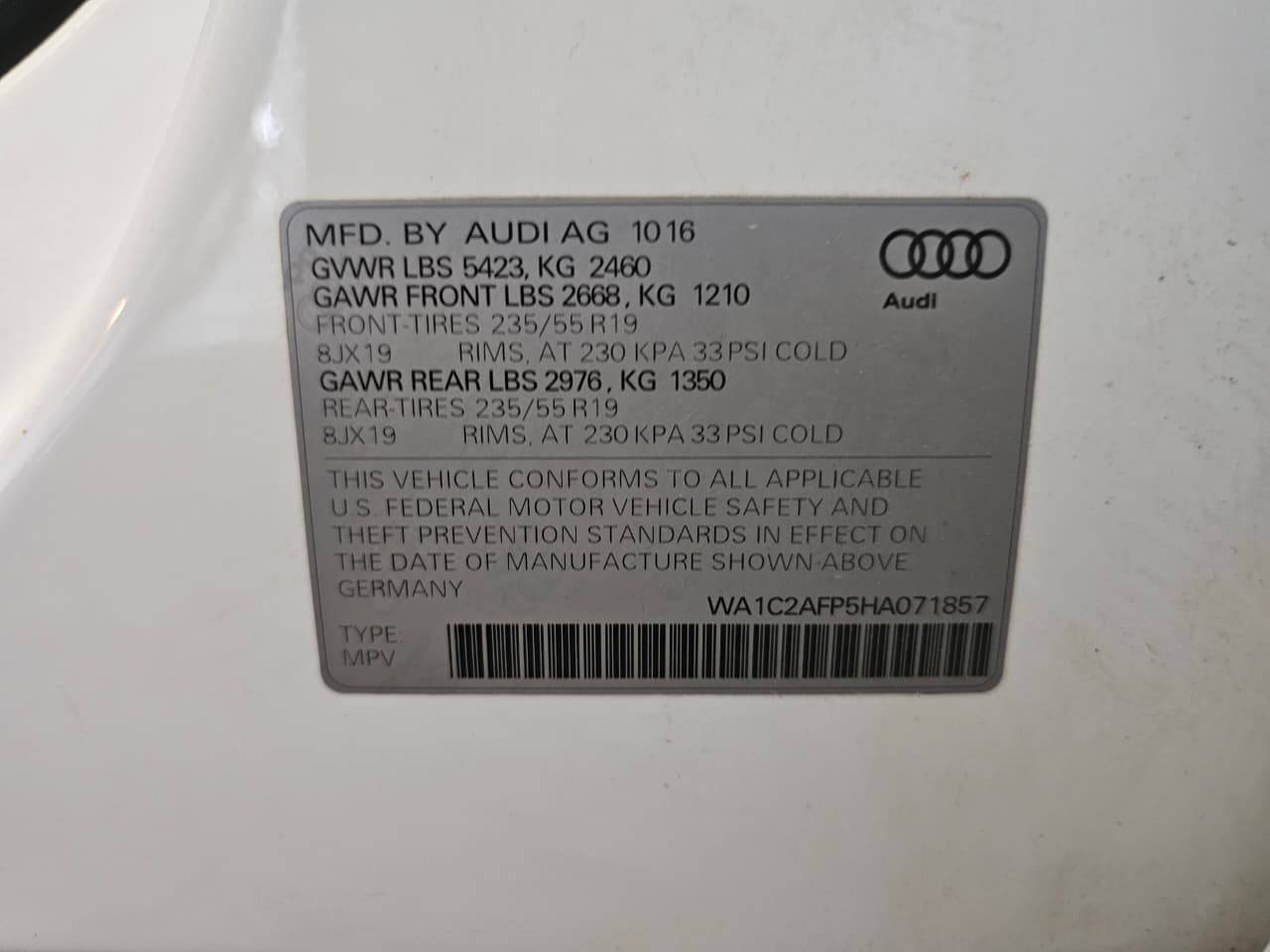 2017 AUDI Q5 — sold — 117519 Miles — Lot 42845379 — Main - Marhaba Auctions Used Cars - Image 9