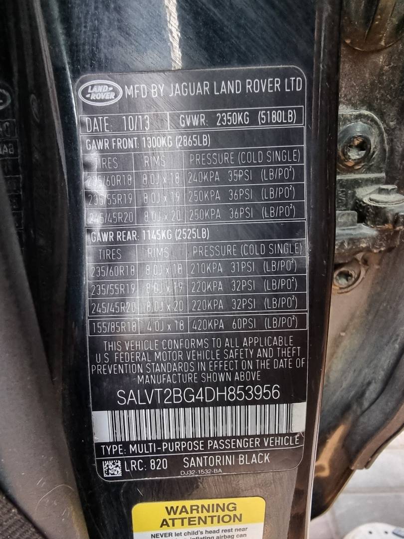 2013 LAND ROVER RANGE ROVER EVOQUE DYNAMIC PREMIUM — 48080 Miles — Lot H853956 — Ind. 12 - Marhaba Auctions Used Cars - Image 9