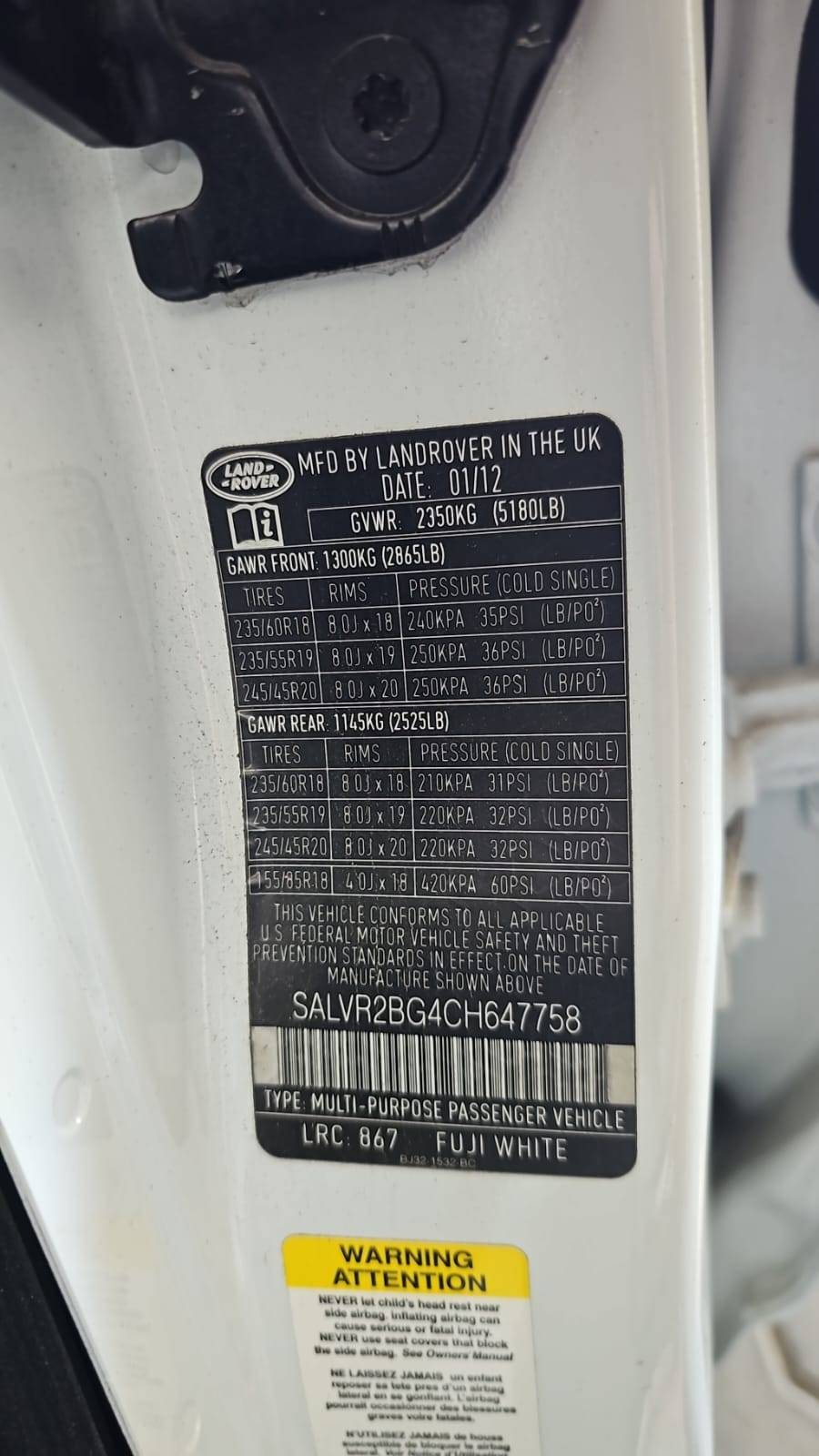 LAND ROVER RANGE ROVER EVOQUE PURE PLUS 2012 - Marhaba Auction Used Cars - Image 3