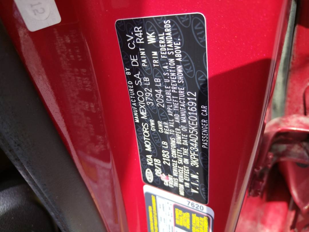 2019 KIA FORTE — 43488 Miles — Lot E016912 - Marhaba Auctions Used Cars - Image 3