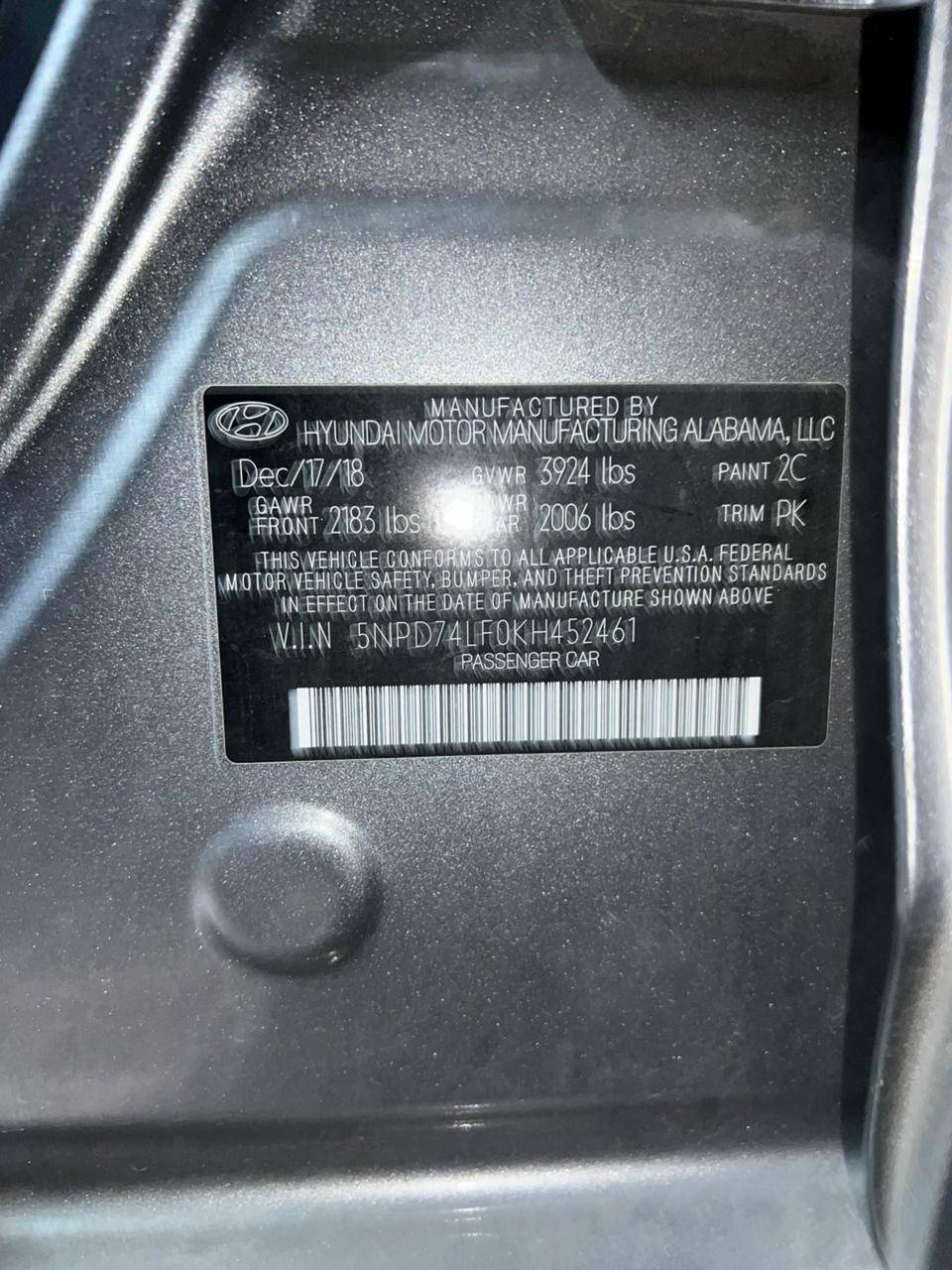 2019 HYUNDAI ELANTRA — 74798 Miles — Lot 90403255 — Al Sajaa - Marhaba Auctions Used Cars - Image 5