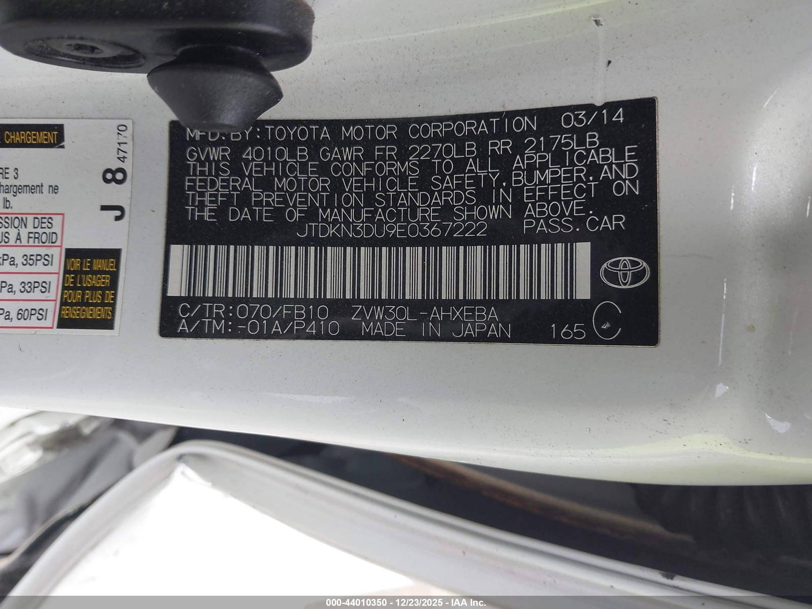 2014 TOYOTA PRIUS — 137178 Miles — Lot E0367222 — Main - Marhaba Auctions Used Cars - Image 10