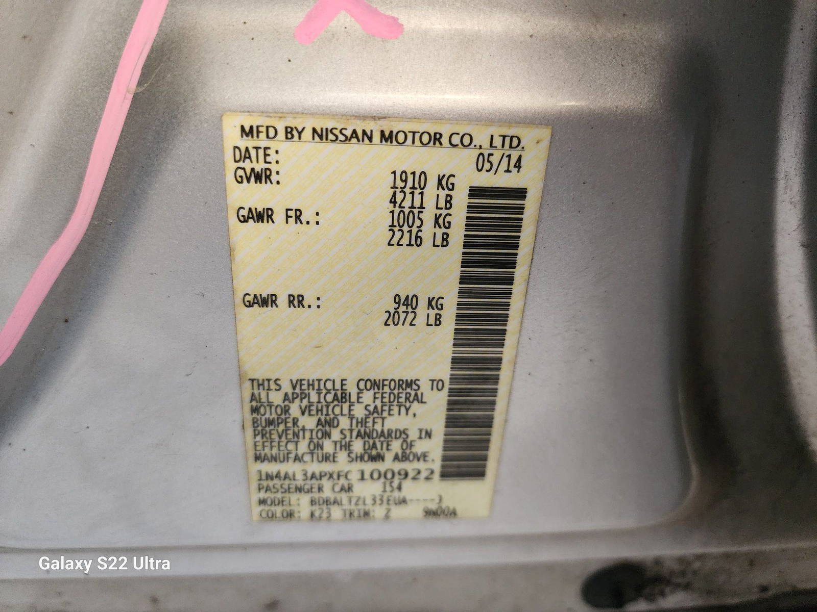 2015 NISSAN ALTIMA — 244018 Miles — Lot 82829573 - Marhaba Auctions Used Cars - Image 9