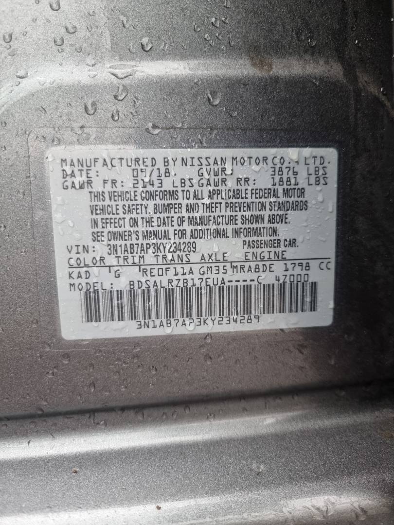 2019 NISSAN SENTRA — 59022 Miles — Lot 215478 — Ind. 12 - Marhaba Auctions Used Cars - Image 9
