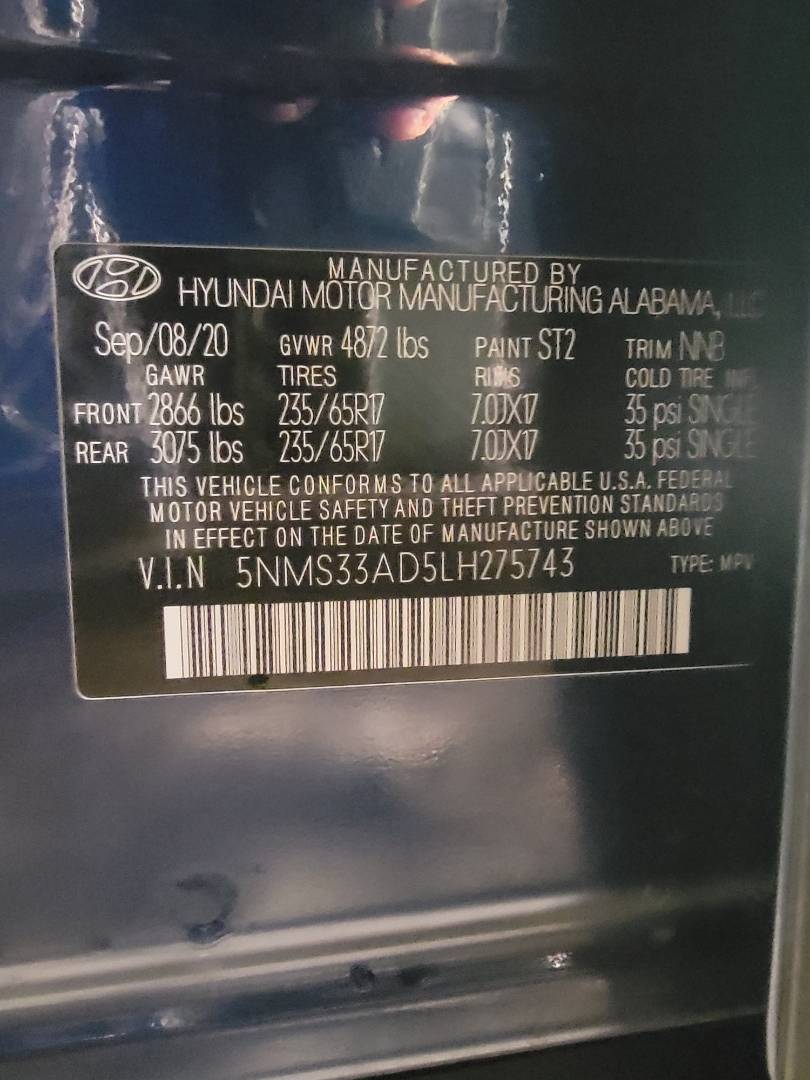 2020 HYUNDAI SANTA FE — 67912 Miles — Lot LH275743 — Main - Marhaba Auctions Used Cars - Image 10