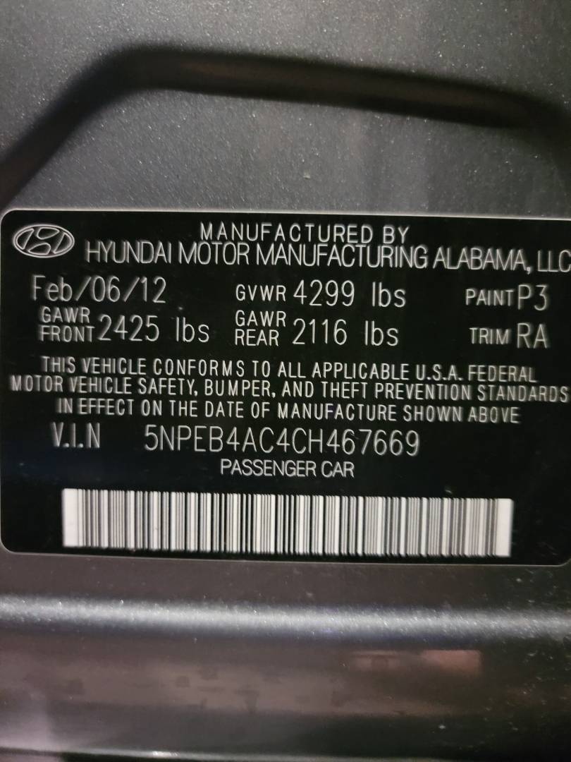 2012 HYUNDAI SONATA — 182755 Miles — Lot H467669 — Main - Marhaba Auctions Used Cars - Image 10