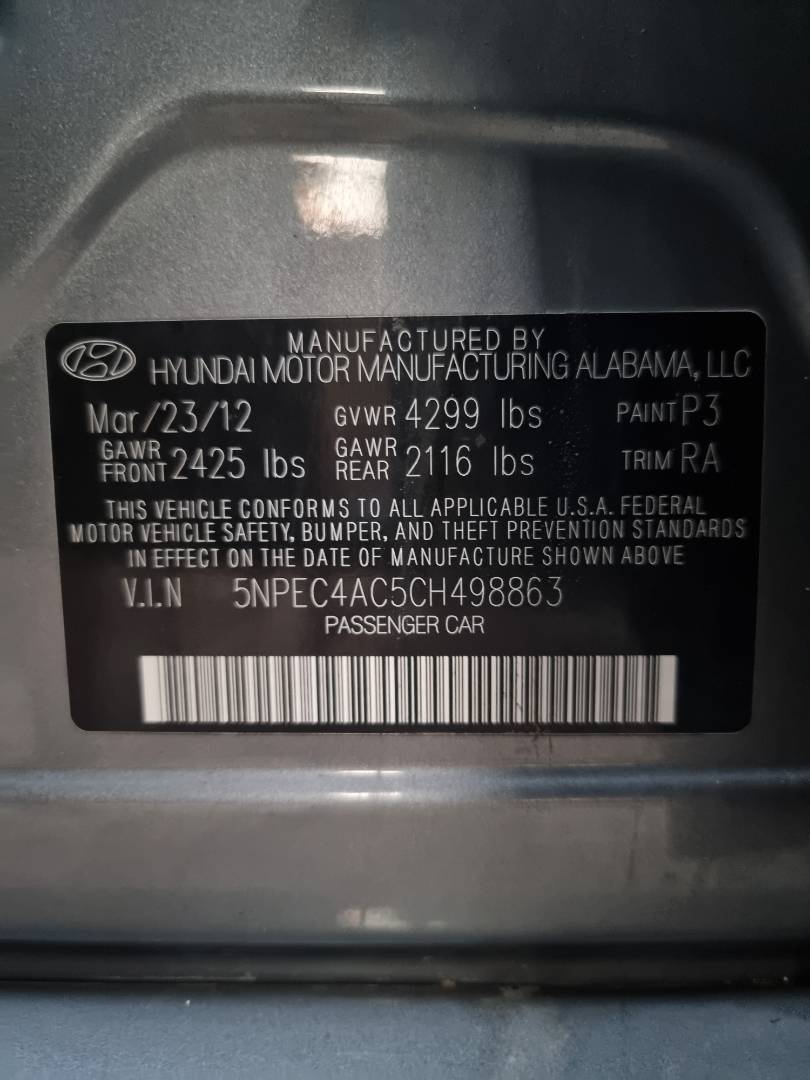 2012 HYUNDAI SONATA — 181229 Miles — Lot 215478 — Ind. 12 - Marhaba Auctions Used Cars - Image 10