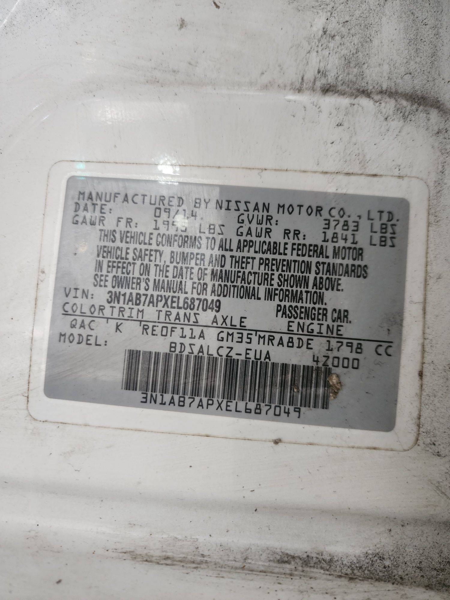 2014 NISSAN SENTRA — 181151 Miles — Lot PXEL687049 — Al Quoz - Marhaba Auctions Used Cars - Image 10