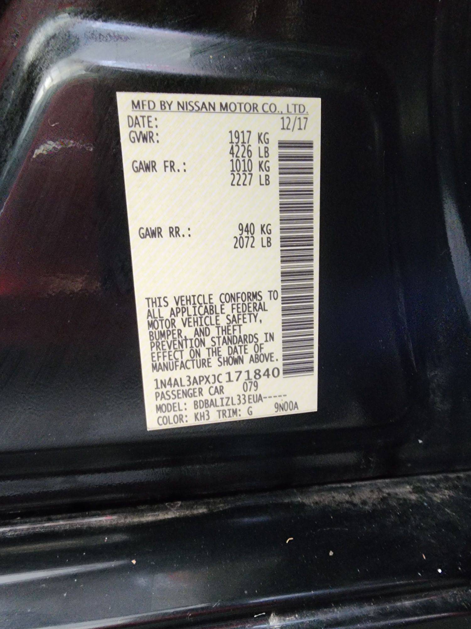 2018 NISSAN ALTIMA — 178240 Miles — Lot 71840 — Souq - Marhaba Auctions Used Cars - Image 9