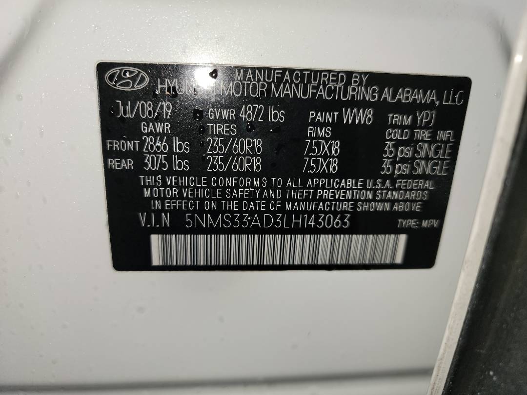 2020 HYUNDAI SANTA FE — 17682 Miles — Lot H143063 - Marhaba Auctions Used Cars - Image 9