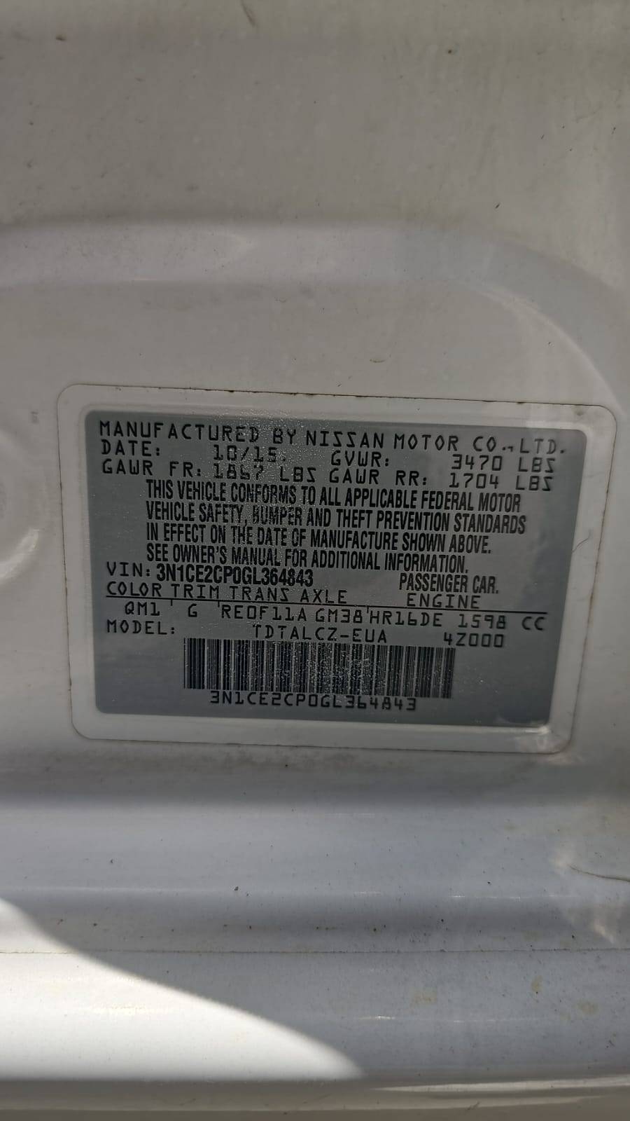 2016 NISSAN VERSA — 250984 Miles — Lot GL364843 — Souq - Marhaba Auctions Used Cars - Image 5