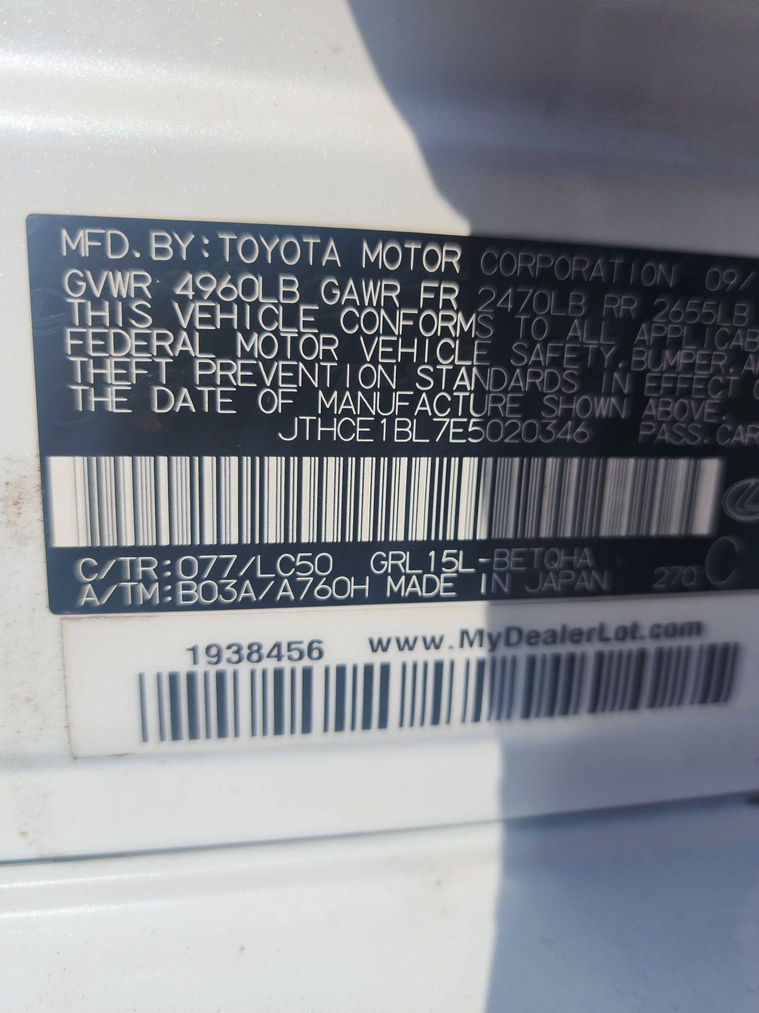 2014 LEXUS GS 350 — 109821 Miles — Lot 66300123 - Marhaba Auctions Used Cars - Image 3