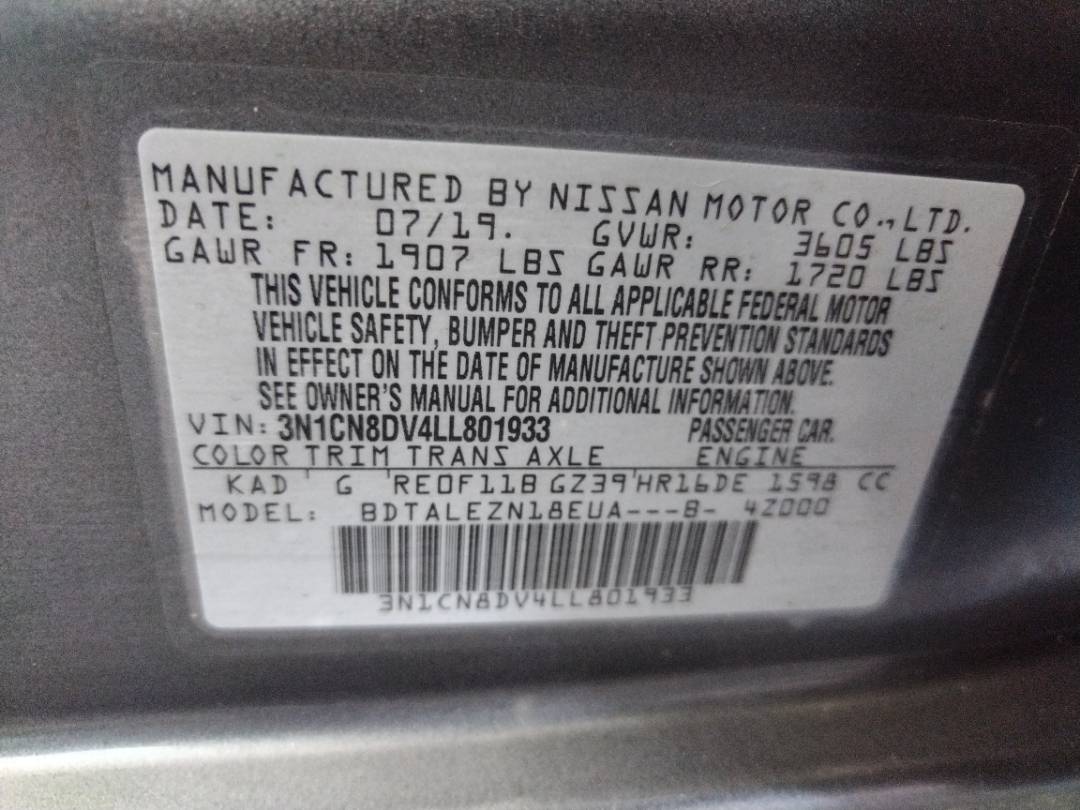 2020 NISSAN VERSA — 108403 Miles — Lot 801933 - Marhaba Auctions Used Cars - Image 8