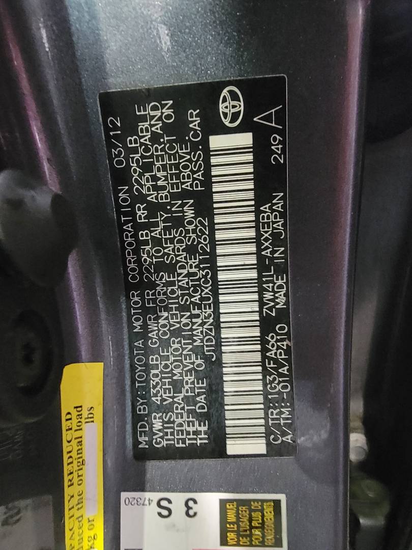 2012 TOYOTA PRIUS — 227975 Miles — Lot 3112622 — Main - Marhaba Auctions Used Cars - Image 9
