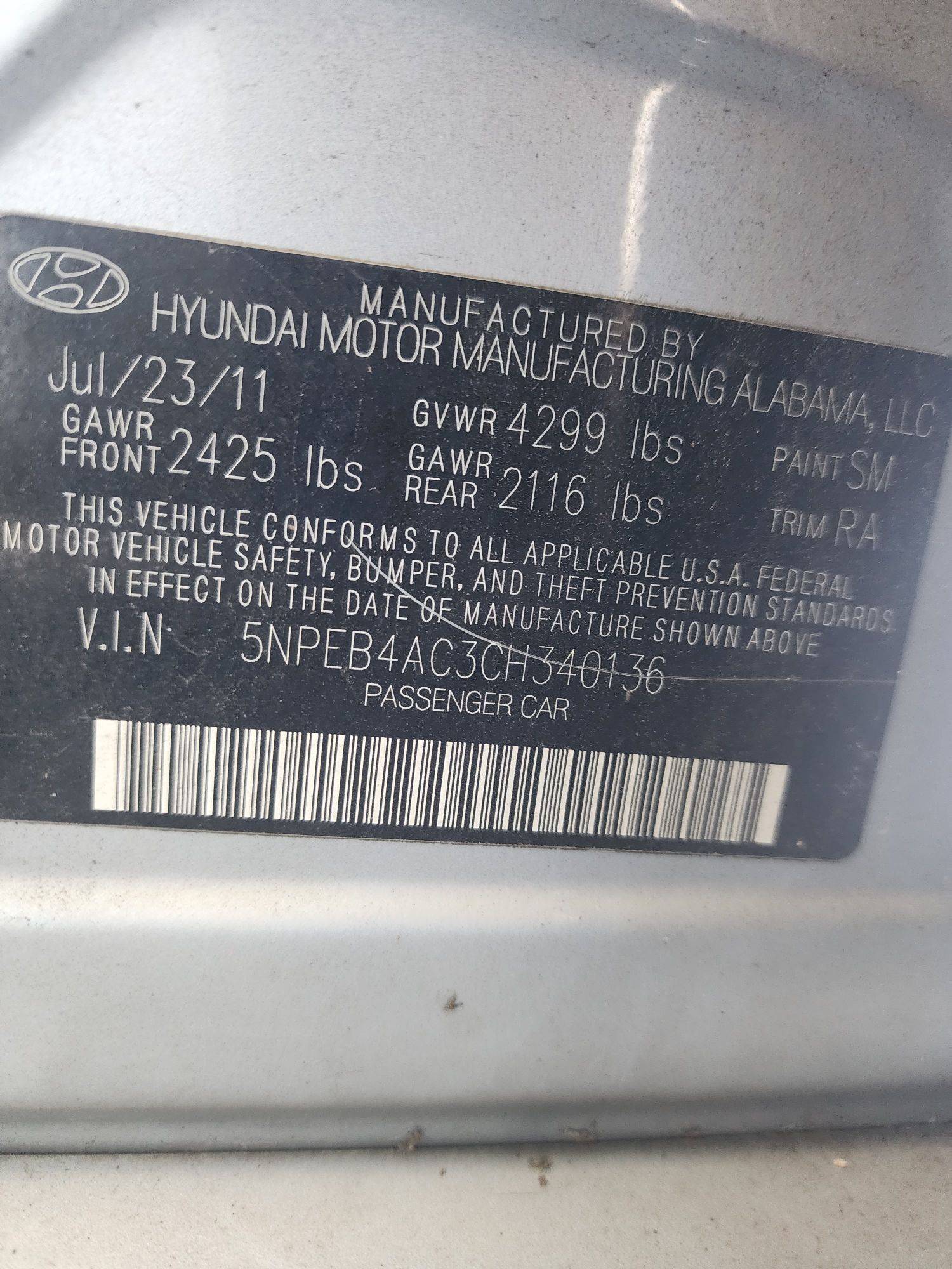 2012 HYUNDAI SONATA — 159951 Miles — Lot 69766403 - Marhaba Auctions Used Cars - Image 3