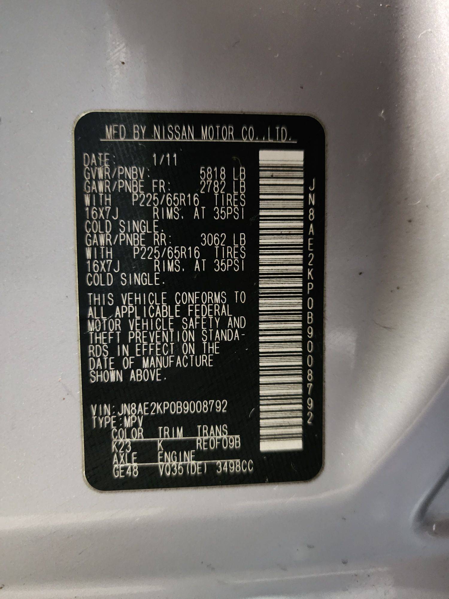 2011 NISSAN QUEST — 176765 Miles — Lot 9008792 — Al Quoz - Marhaba Auctions Used Cars - Image 10