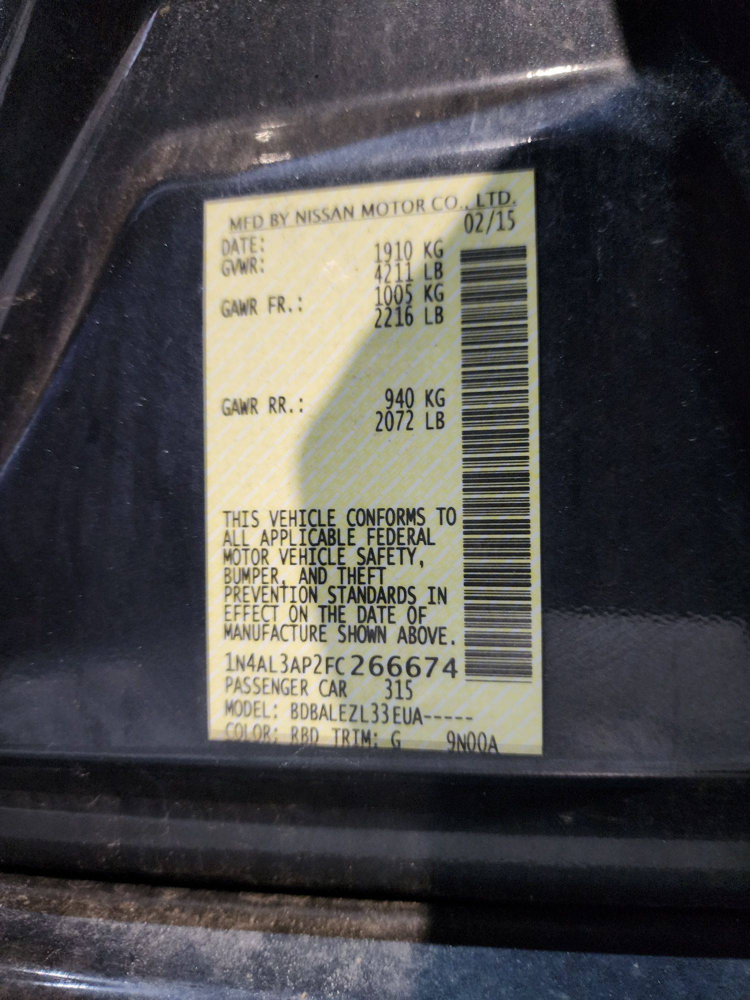 2015 NISSAN ALTIMA — 214061 Miles — Lot 39604360 — Al Quoz - Marhaba Auctions Used Cars - Image 11