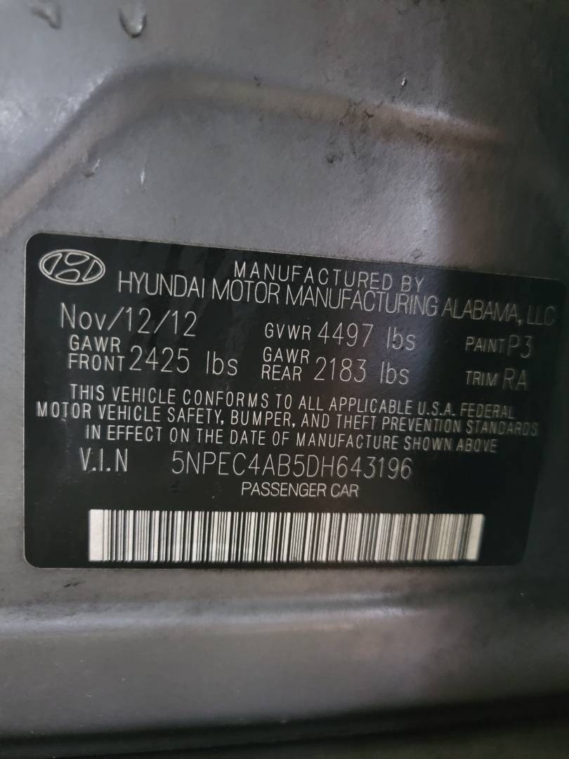 2013 HYUNDAI SONATA — 180224 Miles — Lot 37737890 - Marhaba Auctions Used Cars - Image 10