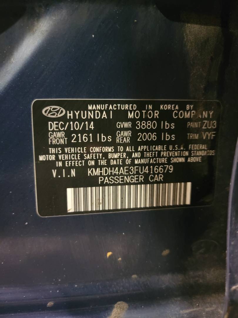 2015 HYUNDAI ELANTRA — 186027 Miles — Lot 39476526 — Main - Marhaba Auctions Used Cars - Image 10
