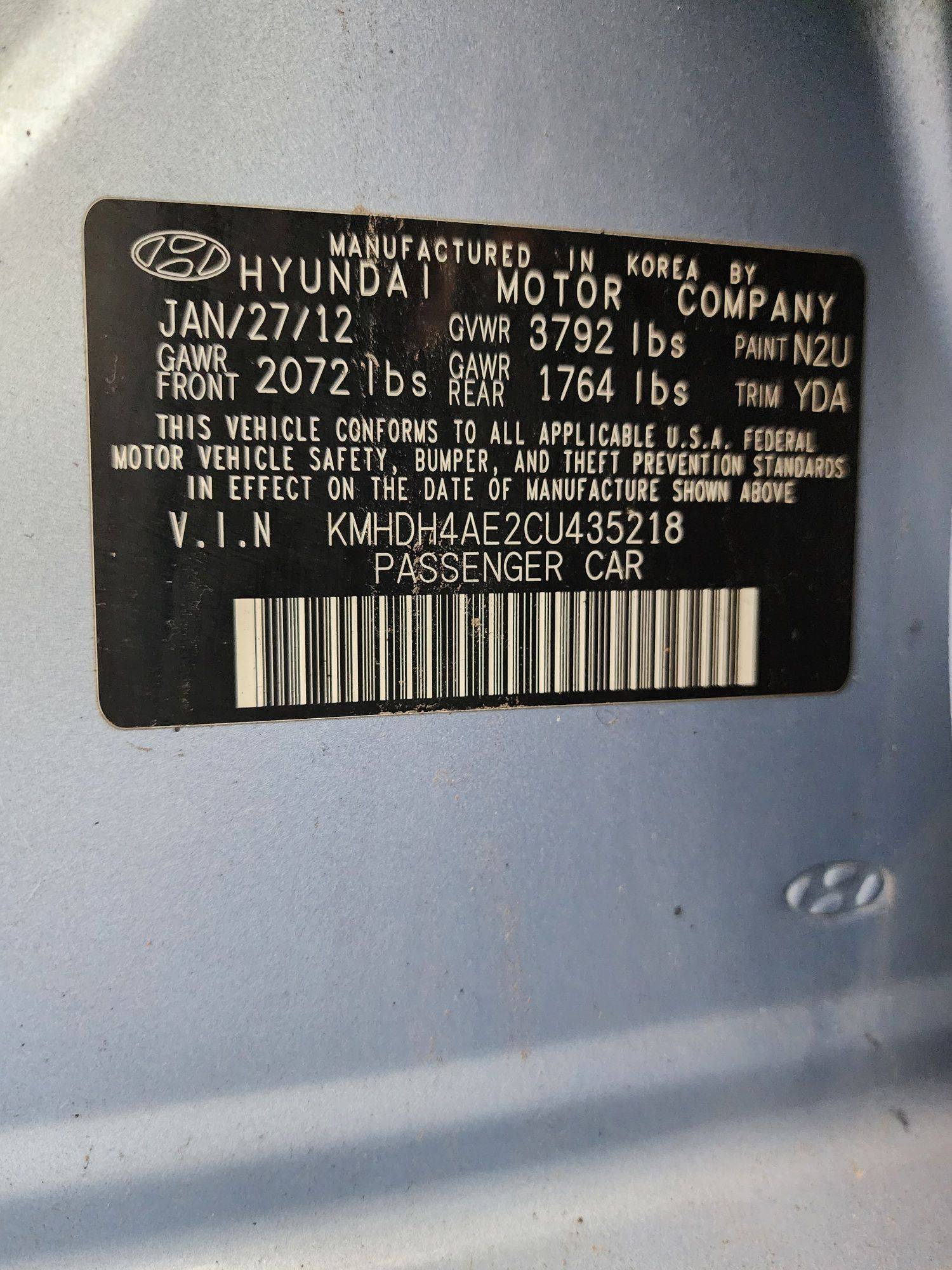 2012 HYUNDAI ELANTRA — 215091 Miles — Lot 53637474 — Souq - Marhaba Auctions Used Cars - Image 9