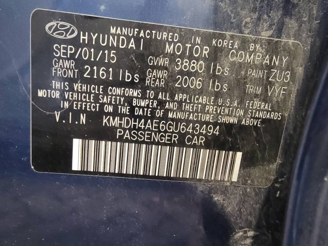 2016 HYUNDAI ELANTRA — 224034 Miles — Lot AE6GU643494 — Main - Marhaba Auctions Used Cars - Image 9