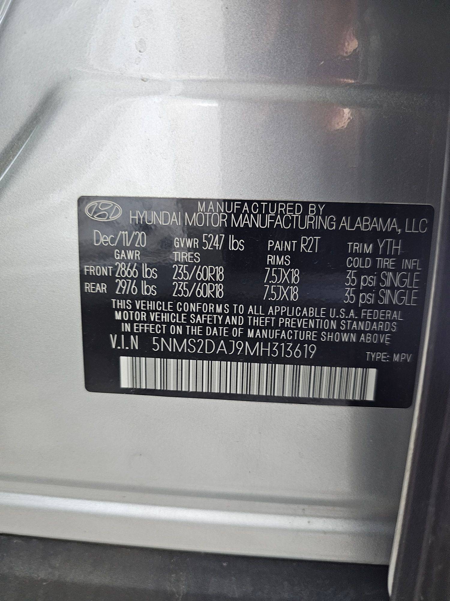 2021 HYUNDAI SANTA FE — 108680 Miles — Lot DAJ9MH313619 — Souq - Marhaba Auctions Used Cars - Image 9