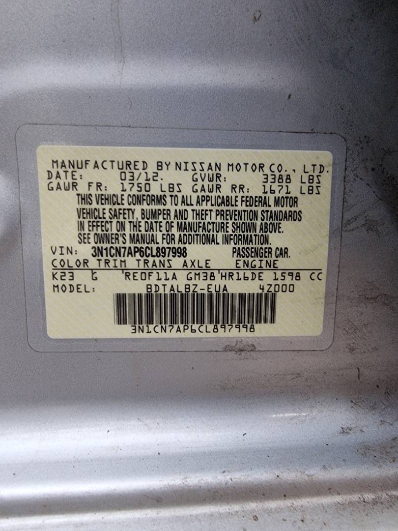 2012 NISSAN VERSA — 132407 Miles — Lot 125487 — Souq - Marhaba Auctions Used Cars - Image 9