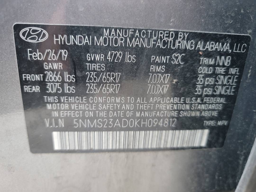 2019 HYUNDAI SANTA FE — 134299 Miles — Lot KH094812 - Marhaba Auctions Used Cars - Image 7