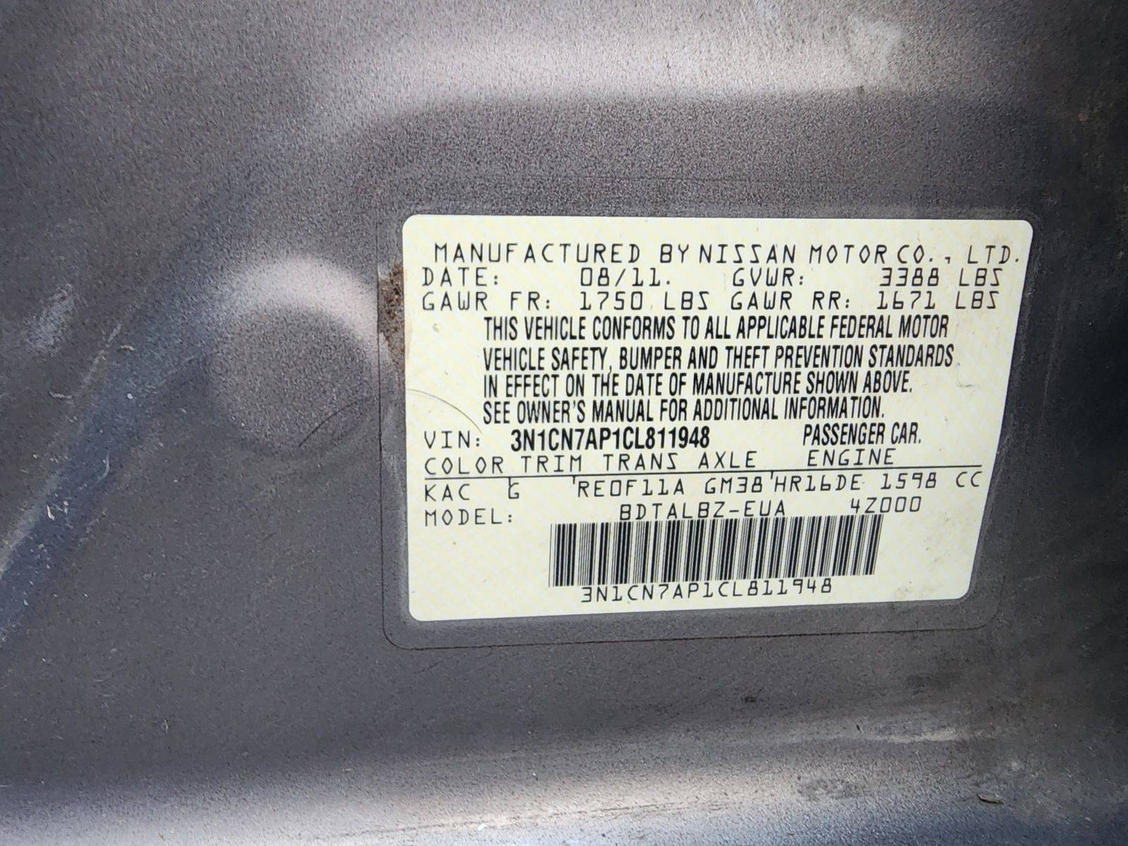 2012 NISSAN VERSA — 176768 Miles — Lot 65241714 — Al Quoz - Marhaba Auctions Used Cars - Image 9