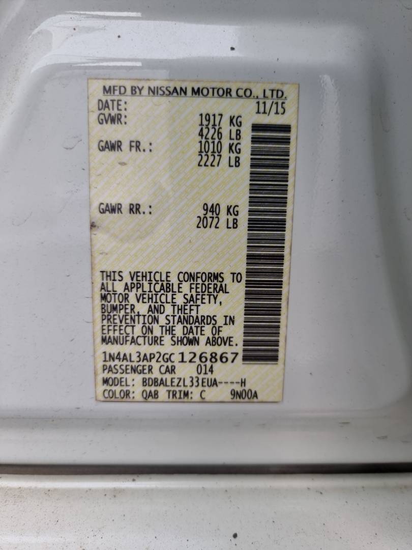 2016 NISSAN ALTIMA — 133311 Miles — Lot 214578 — Ind. 12 - Marhaba Auctions Used Cars - Image 8