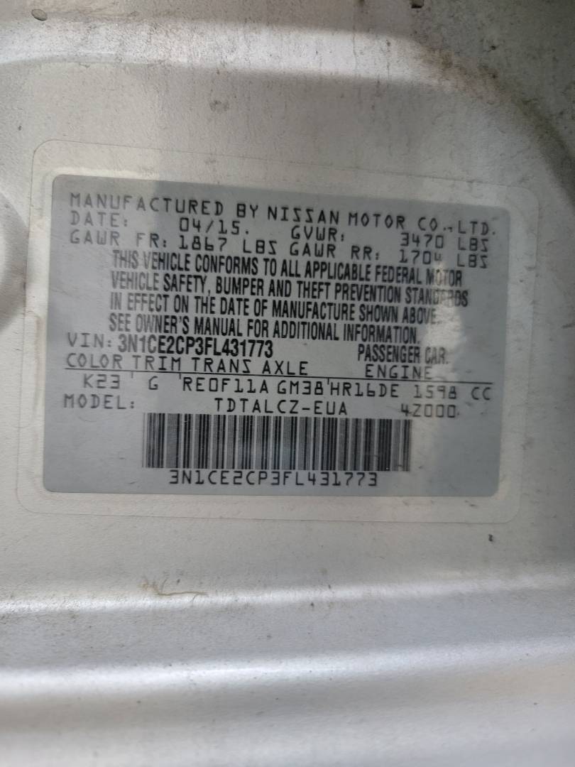 2015 NISSAN VERSA NOTE — 75182 Miles — Lot 78341853 - Marhaba Auctions Used Cars - Image 10