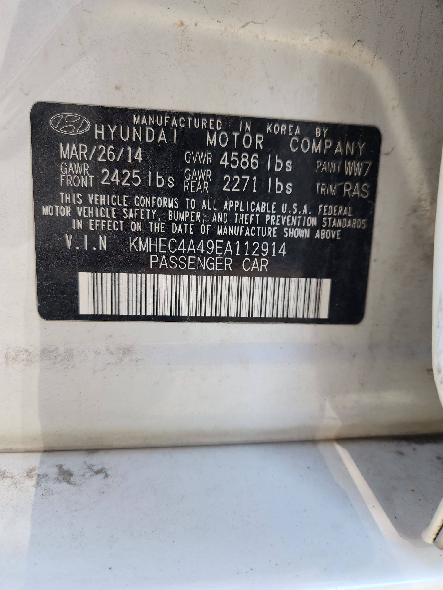 2014 HYUNDAI SONATA — 164525 Miles — Lot A112914 - Marhaba Auctions Used Cars - Image 10