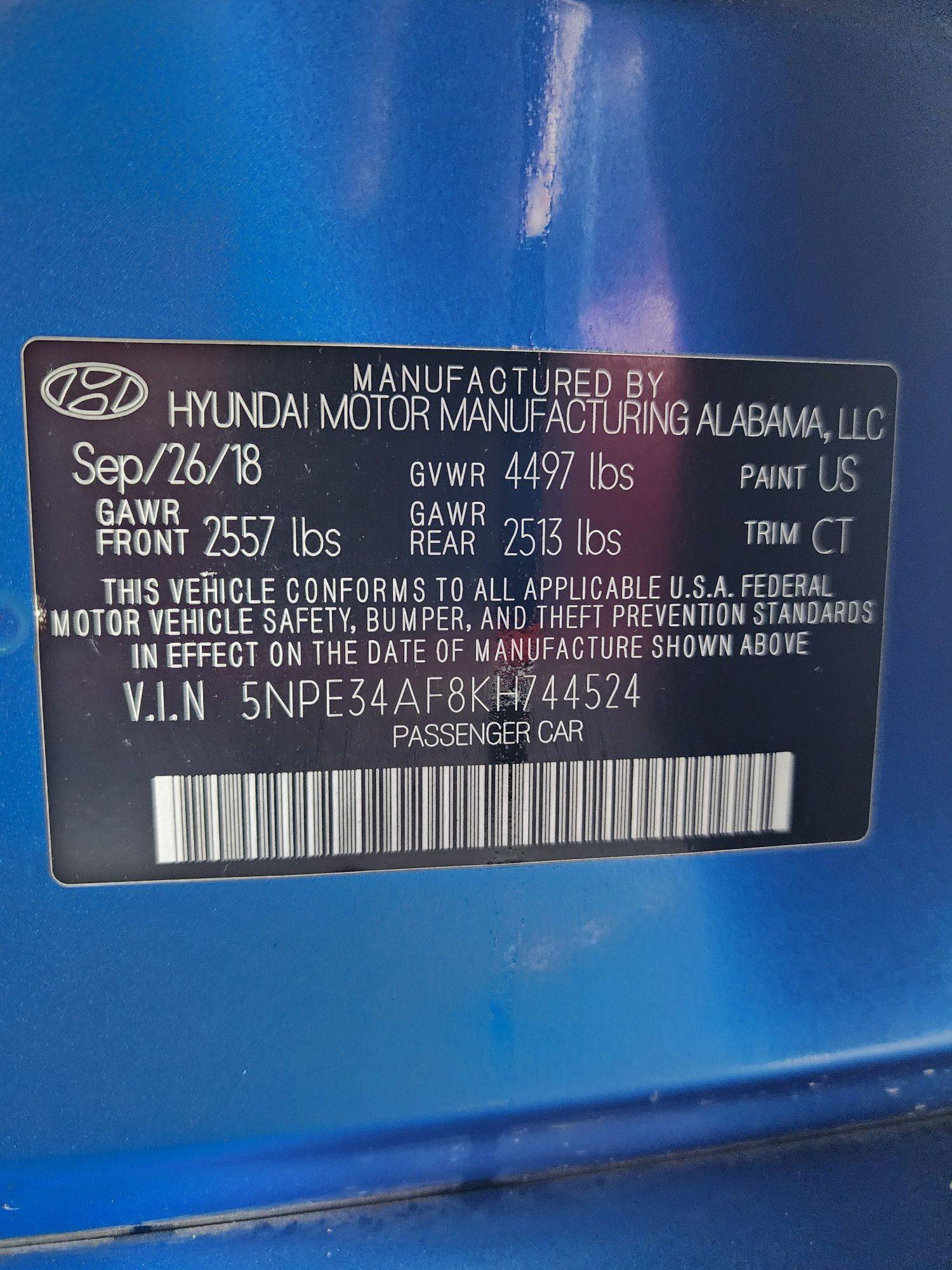 2019 HYUNDAI SONATA — 267786 Miles — Lot KH744524 — Souq - Marhaba Auctions Used Cars - Image 10