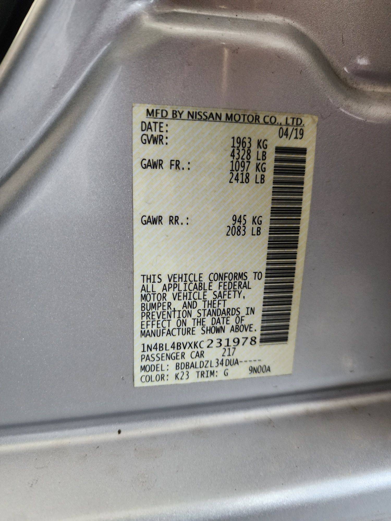 2019 NISSAN ALTIMA — 78701 Miles — Lot 69457603 - Marhaba Auctions Used Cars - Image 9
