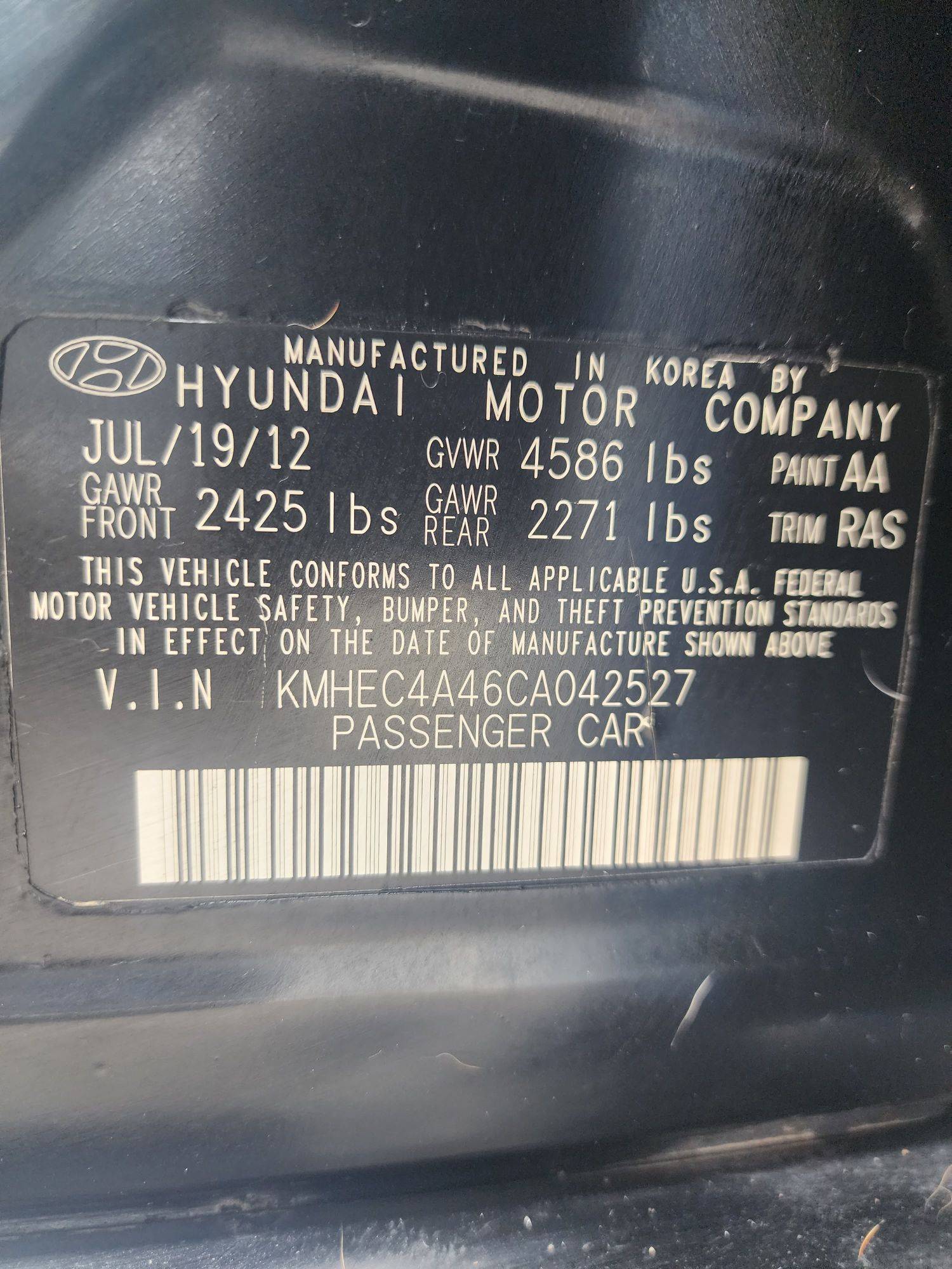 2012 HYUNDAI SONATA — 184852 Miles — Lot 37312199 - Marhaba Auctions Used Cars - Image 3