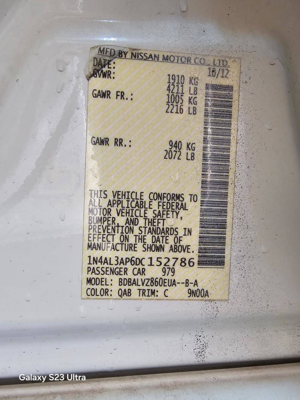 2013 NISSAN ALTIMA — 122508 Miles — Lot DC152786 — Main - Marhaba Auctions Used Cars - Image 12