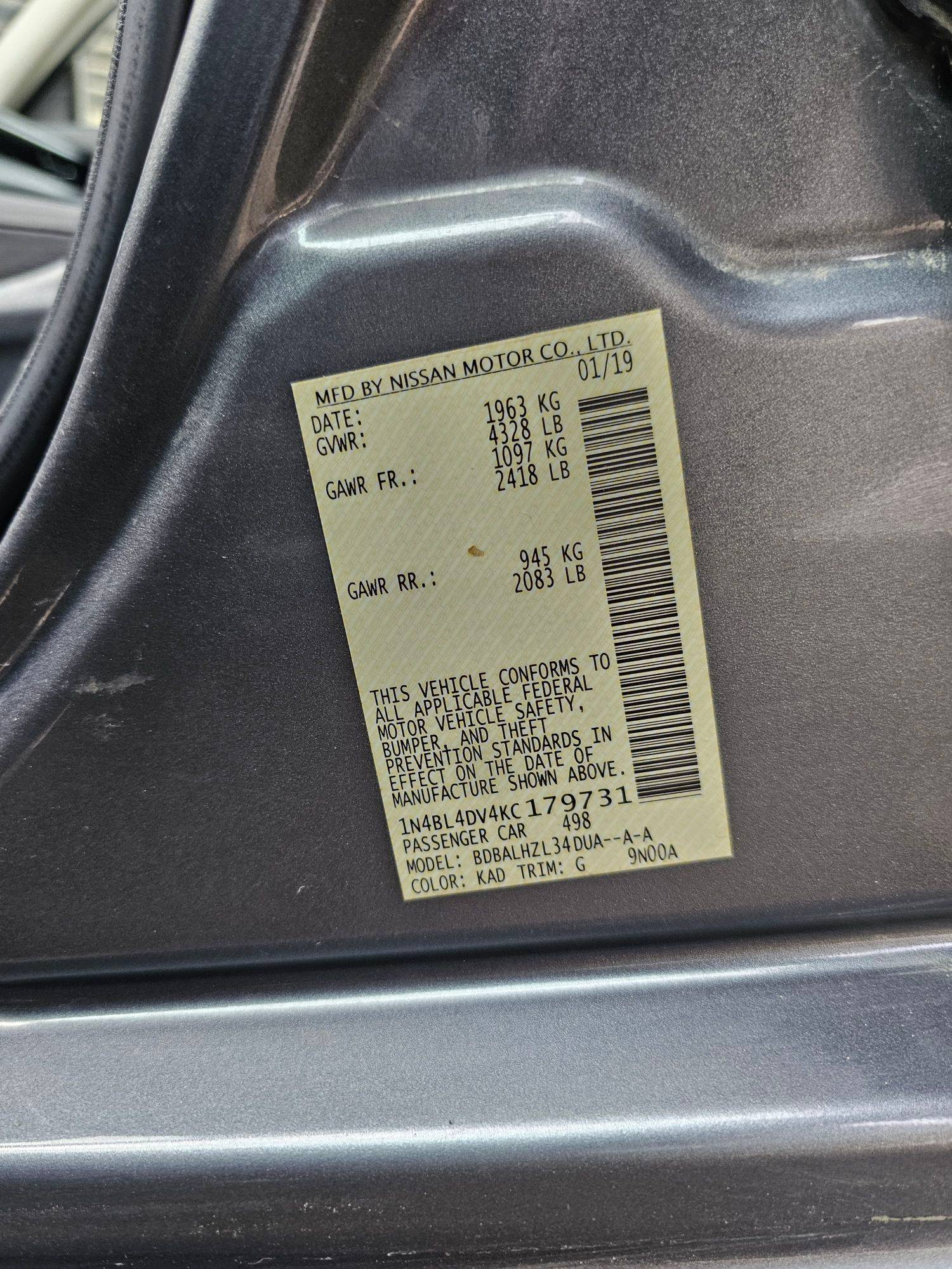 2019 NISSAN ALTIMA — 153206 Miles — Lot V4KC179731 — Souq - Marhaba Auctions Used Cars - Image 10