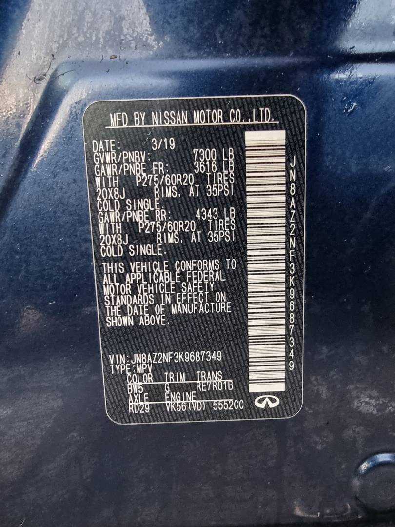 2019 INFINITI QX80 — 143556 Miles — Lot 215487 — Ind. 12 - Marhaba Auctions Used Cars - Image 10