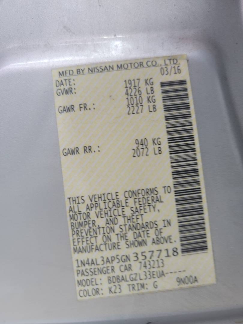 2016 NISSAN ALTIMA — 163172 Miles — Lot N357718 — Main - Marhaba Auctions Used Cars - Image 9