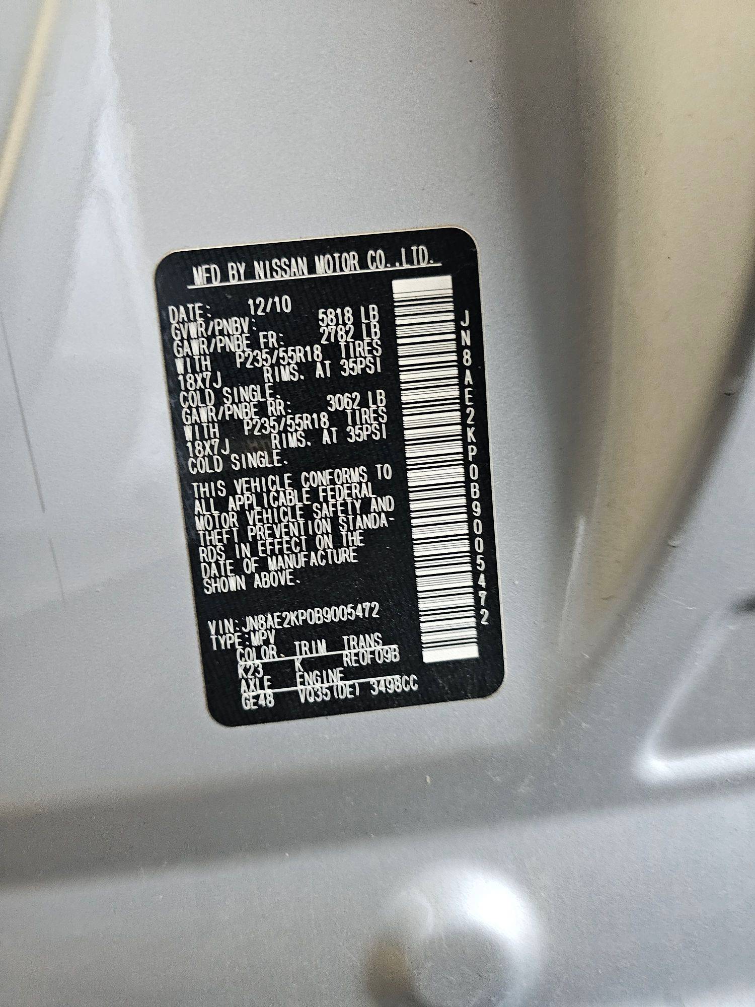 2011 NISSAN QUEST — 160688 Miles — Lot 9005472 — Souq - Marhaba Auctions Used Cars - Image 9