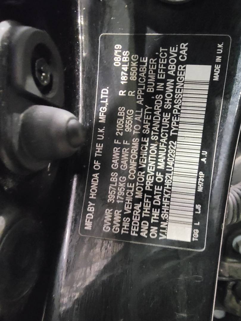 2020 HONDA CIVIC — 179144 Miles — Lot LU402922 — Main - Marhaba Auctions Used Cars - Image 9
