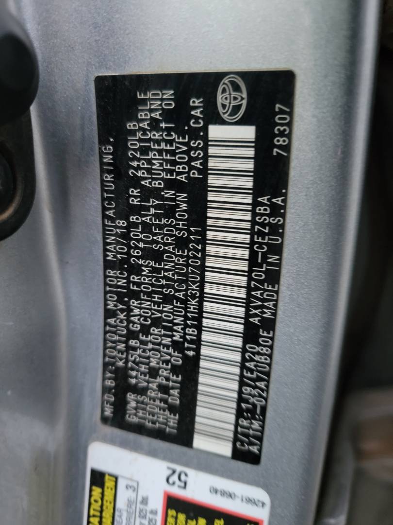 2019 TOYOTA CAMRY — 158225 Miles — Lot U702211 — Main - Marhaba Auctions Used Cars - Image 10