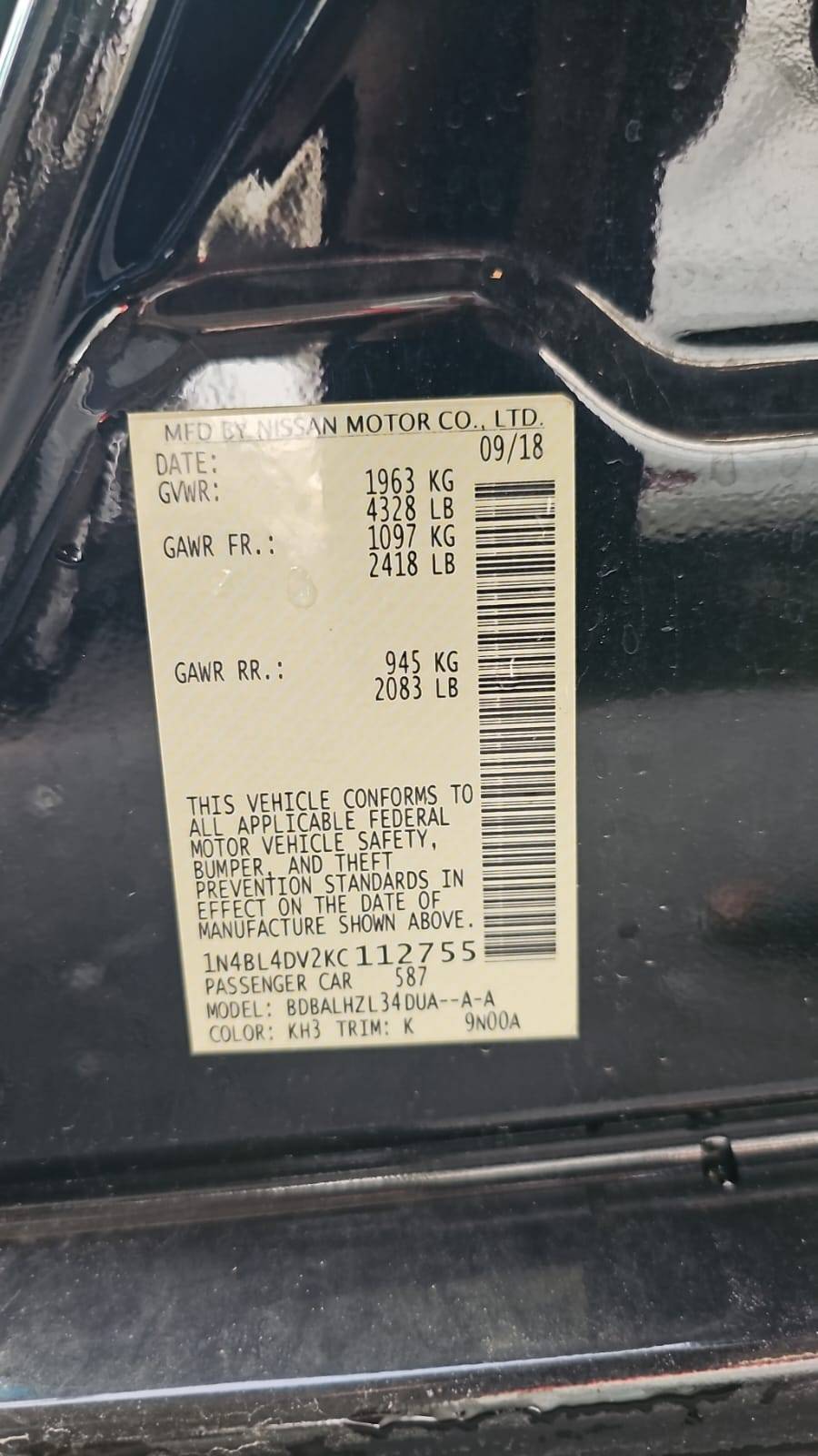 2019 NISSAN ALTIMA — 69738 KM — Lot KC112755 — Souq - Marhaba Auctions Used Cars - Image 11