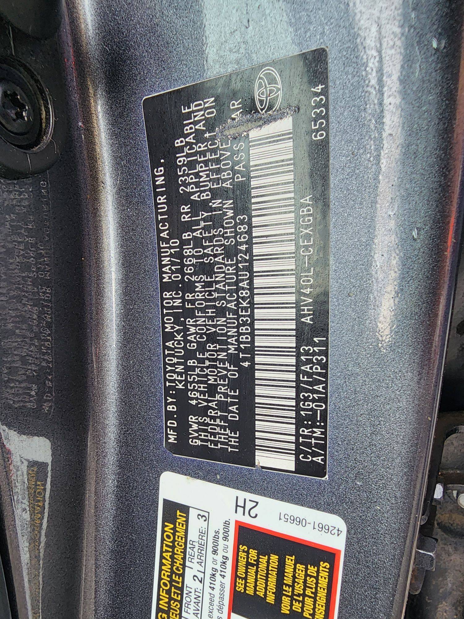 2010 TOYOTA CAMRY — 168517 Miles — Lot 38528304 — Main - Marhaba Auctions Used Cars - Image 9