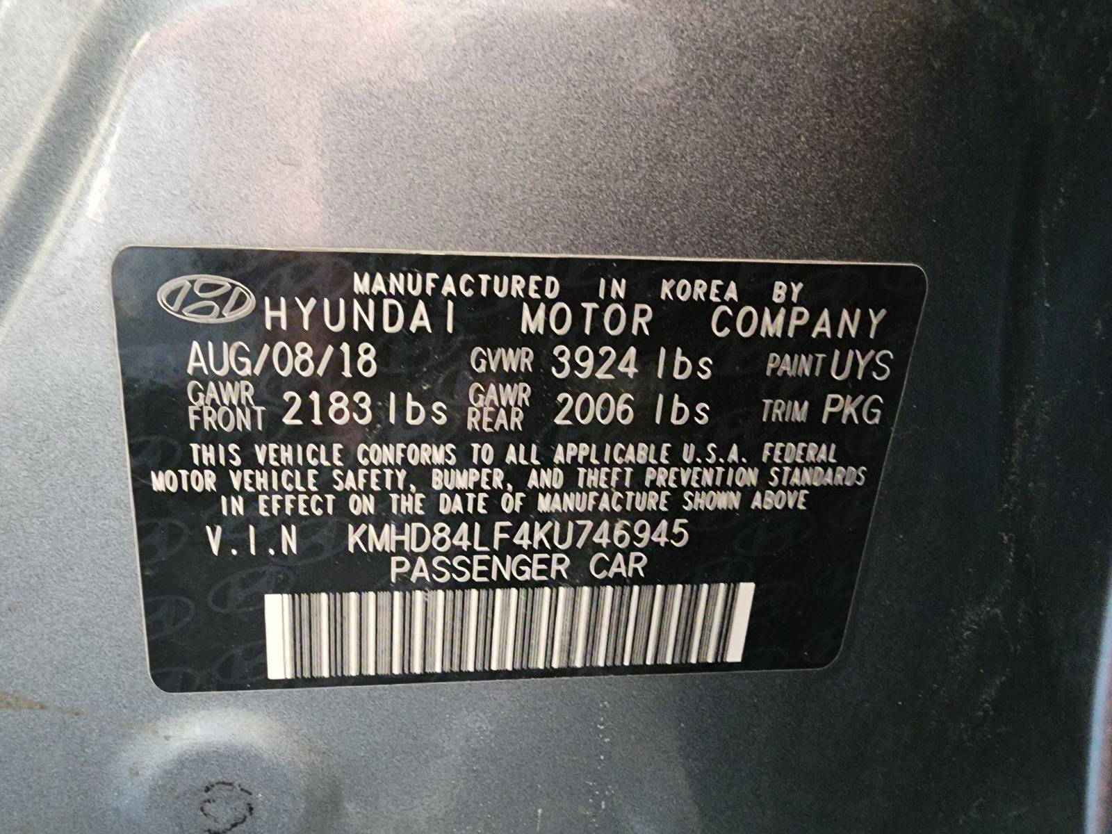 2019 HYUNDAI ELANTRA — 116967 Miles — Lot 42116154 - Marhaba Auctions Used Cars - Image 9