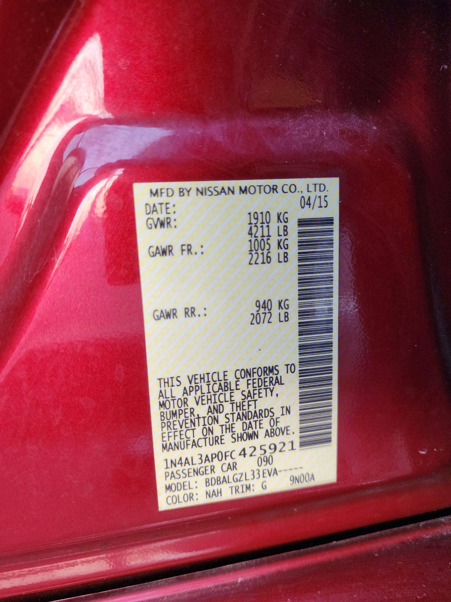 2015 NISSAN ALTIMA — 183281 Miles — Lot 39046351 — Souq - Marhaba Auctions Used Cars - Image 10