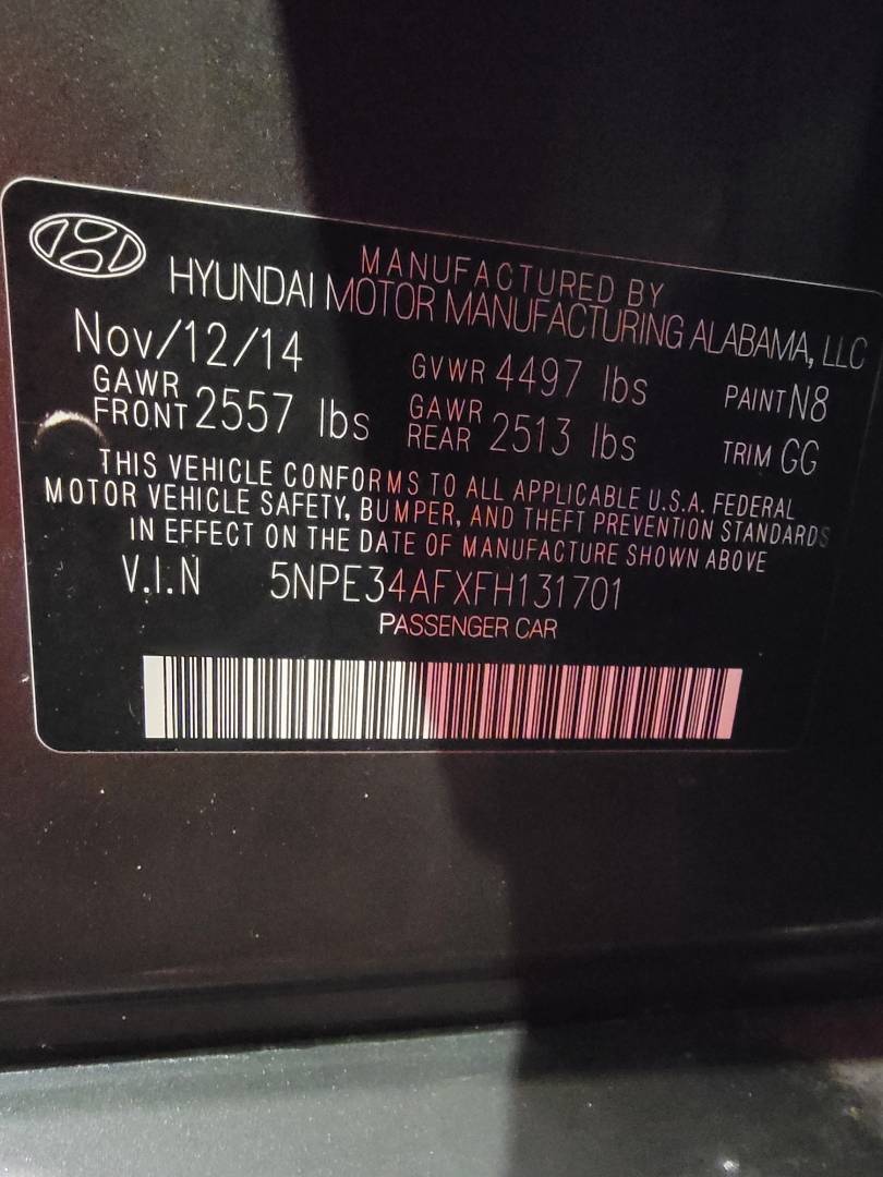 2015 HYUNDAI SONATA — 90047 Miles — Lot H131701 - Marhaba Auctions Used Cars - Image 3