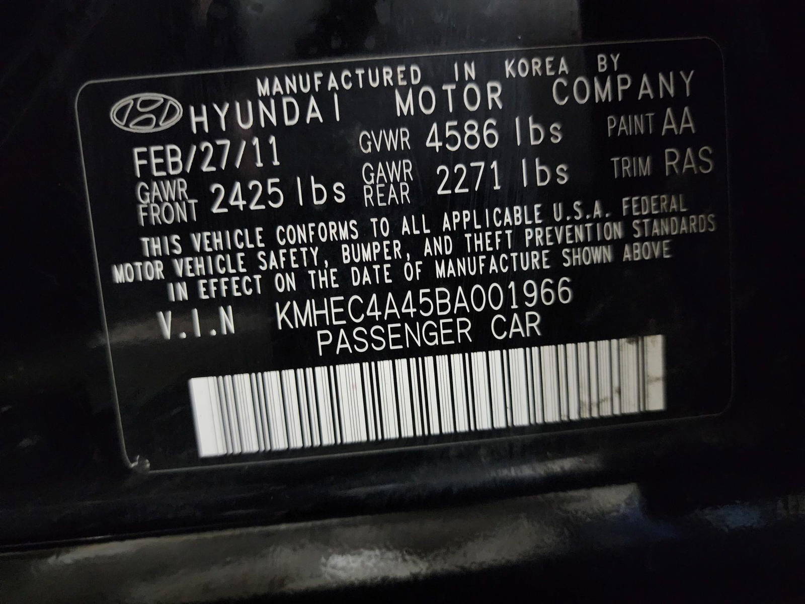 2011 HYUNDAI SONATA — 198658 Miles — Lot 001966 — Main - Marhaba Auctions Used Cars - Image 12